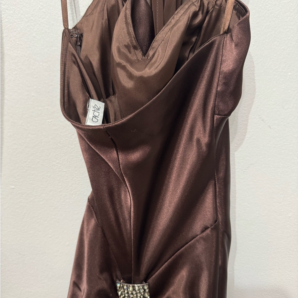 Cache Evening Dress Prom Brown Satin Maxi Dress - Picture 9 of 9